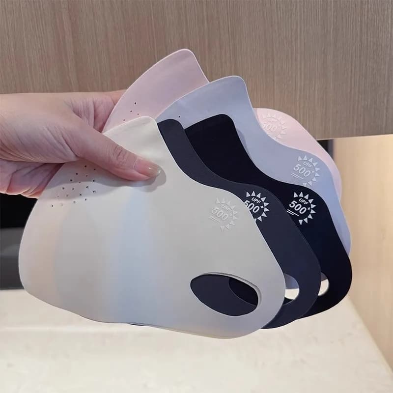 Maschera estiva sottile senza cuciture in seta ghiaccio traspirante e lavabile con copriorecchie per donna