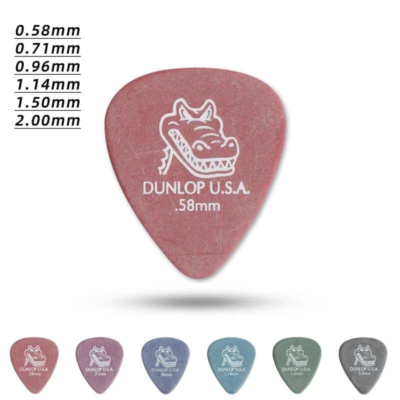 Scegli Dunlop. 417R GATOR GRIP plettri per chitarra acustica/elettrica antiscivolo in materiale opaco. Spessore: 0,58/0,71/0,96/1,14/1,50/2,0 mm.