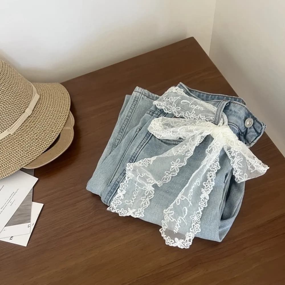 Cintura Coreana Y2K Lunga in Pizzo con Fiocco Floreale, Sottile, da Annodare, per Vestiti e Jeans, Stile Spicy Girls