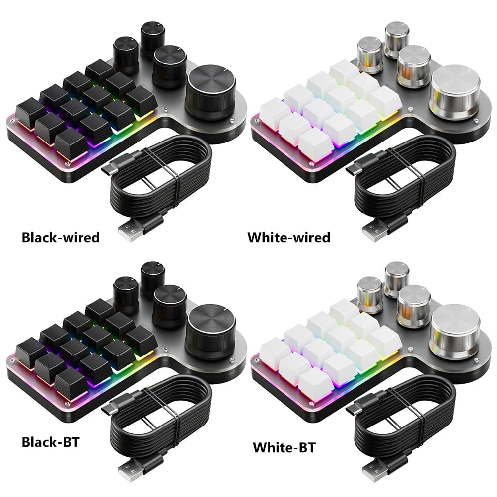 Gaming Mechanic Keyboard with 12 Keys and 4 Manopoles, Programmable with Macro, USB Cablata/Compatible Bluetooth for Players/Designer