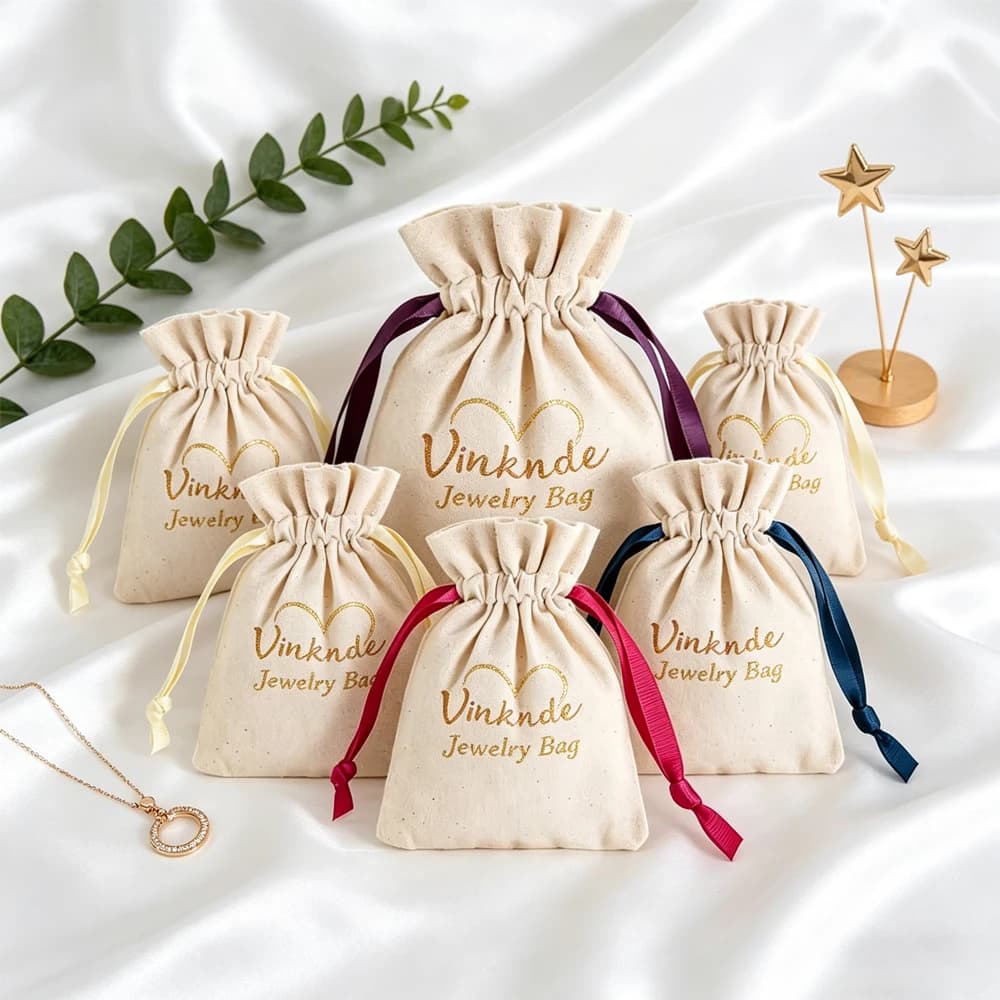 50 sacchetti in cotone mussola con logo personalizzato, sacchetti con coulisse e nastro per tè, caffè, gioielli, orecchini, sacchetti regalo per matrimonio, confezioni per caramelle
