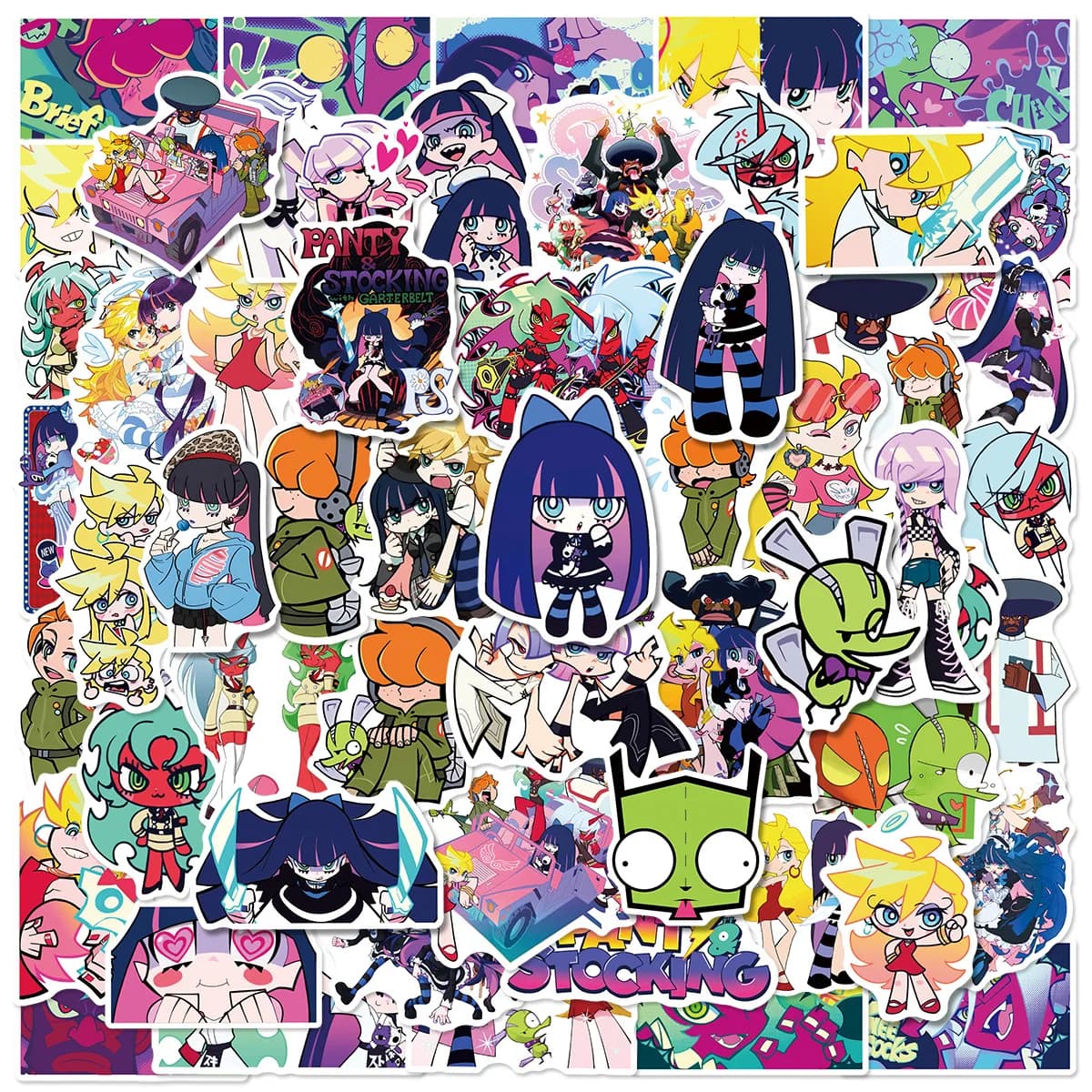 60 Pezzi Adesivi Panty & Stocking with Garterbelt per Telefono, Laptop, Notebook, Valigia, Chitarra, Adesivi Estetici Cartoon Fai-da-Te