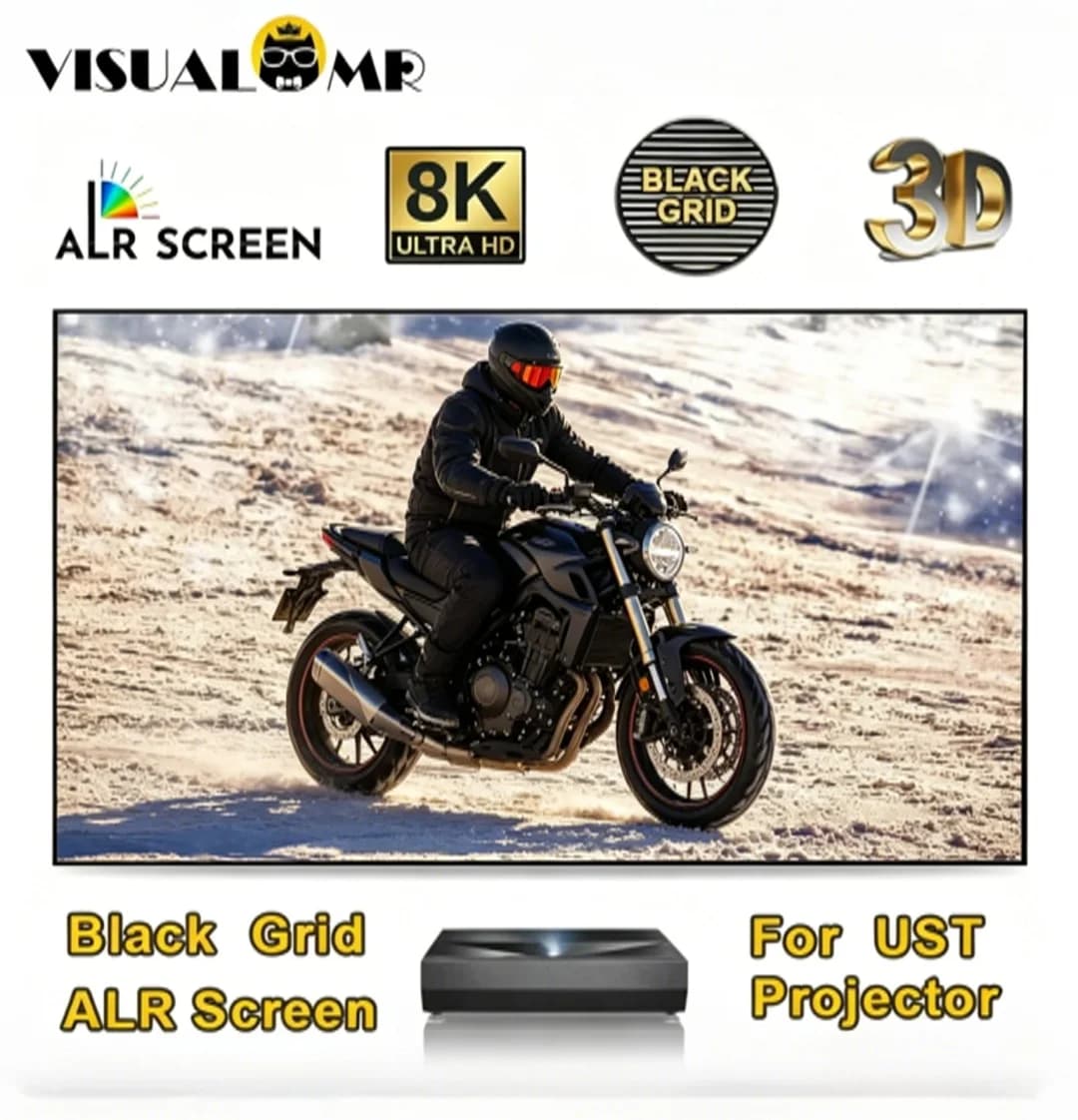 Schermo di Proiezione VisualMr Black Grid ALR UST in PET Crystal con Respingimento della Luce Ambientale, 3D 4K 8K, 100-120 Pollici per Proiettori a Corto Raggio
