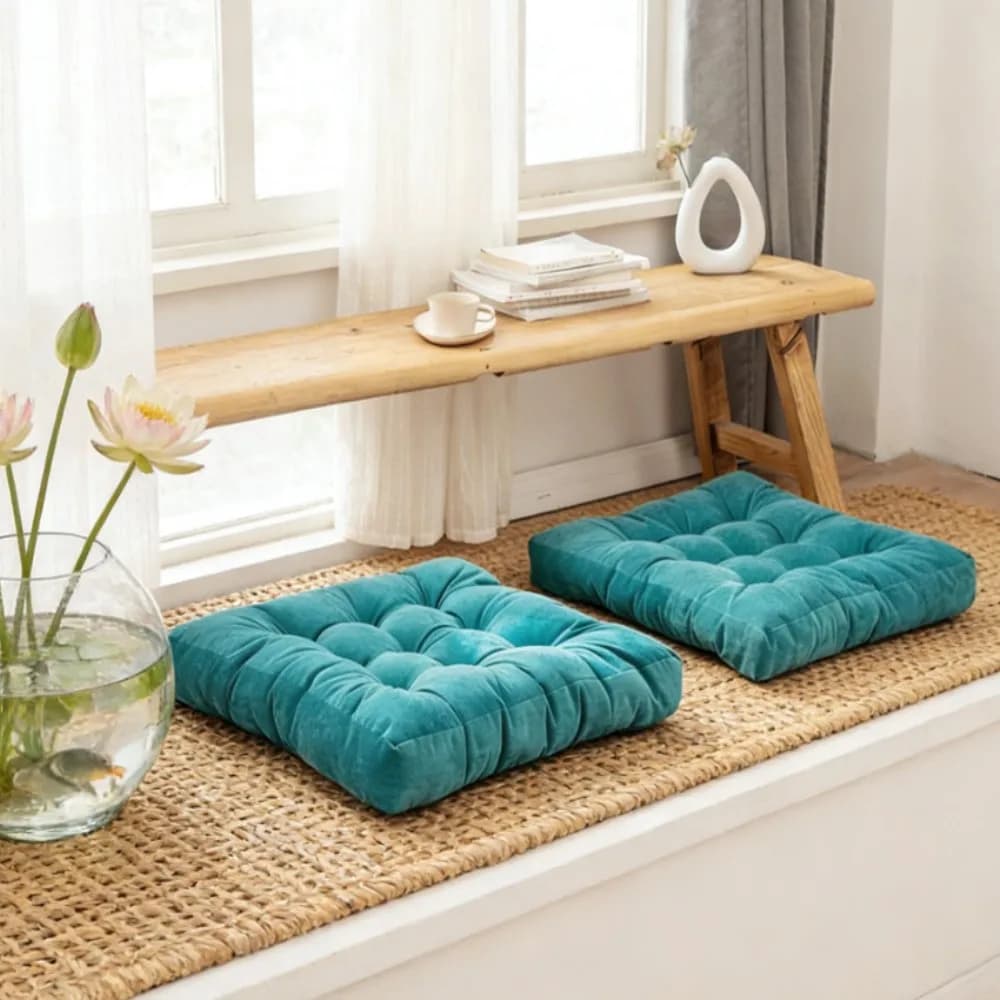 Blue Corduroy Floor Seat Cushion Big Square Tatami Yoga Meditation Chair Pad Thickened Windows Seating Pillow for Relaxation