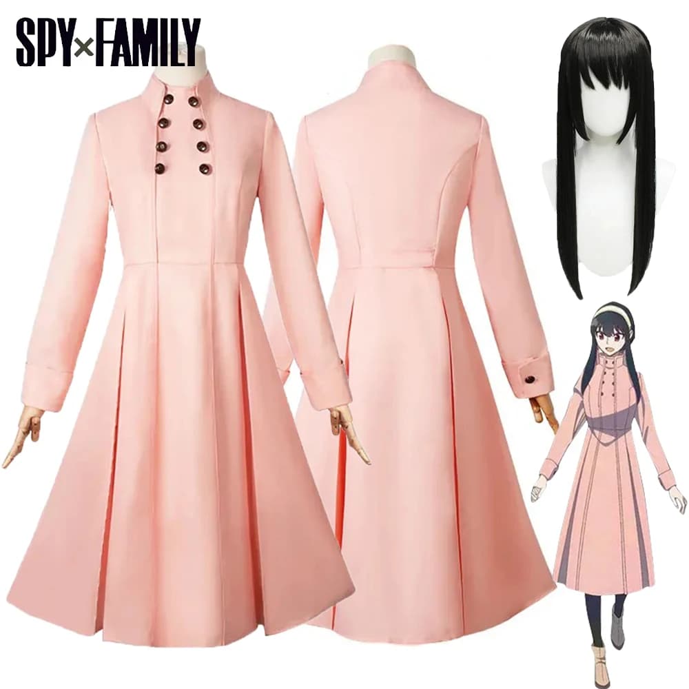 Costume Cosplay Yor Forger Anime SPY×FAMILY, Abito Rosa con Parrucca, Uniforme per Adulti, Costume di Halloween per Donne