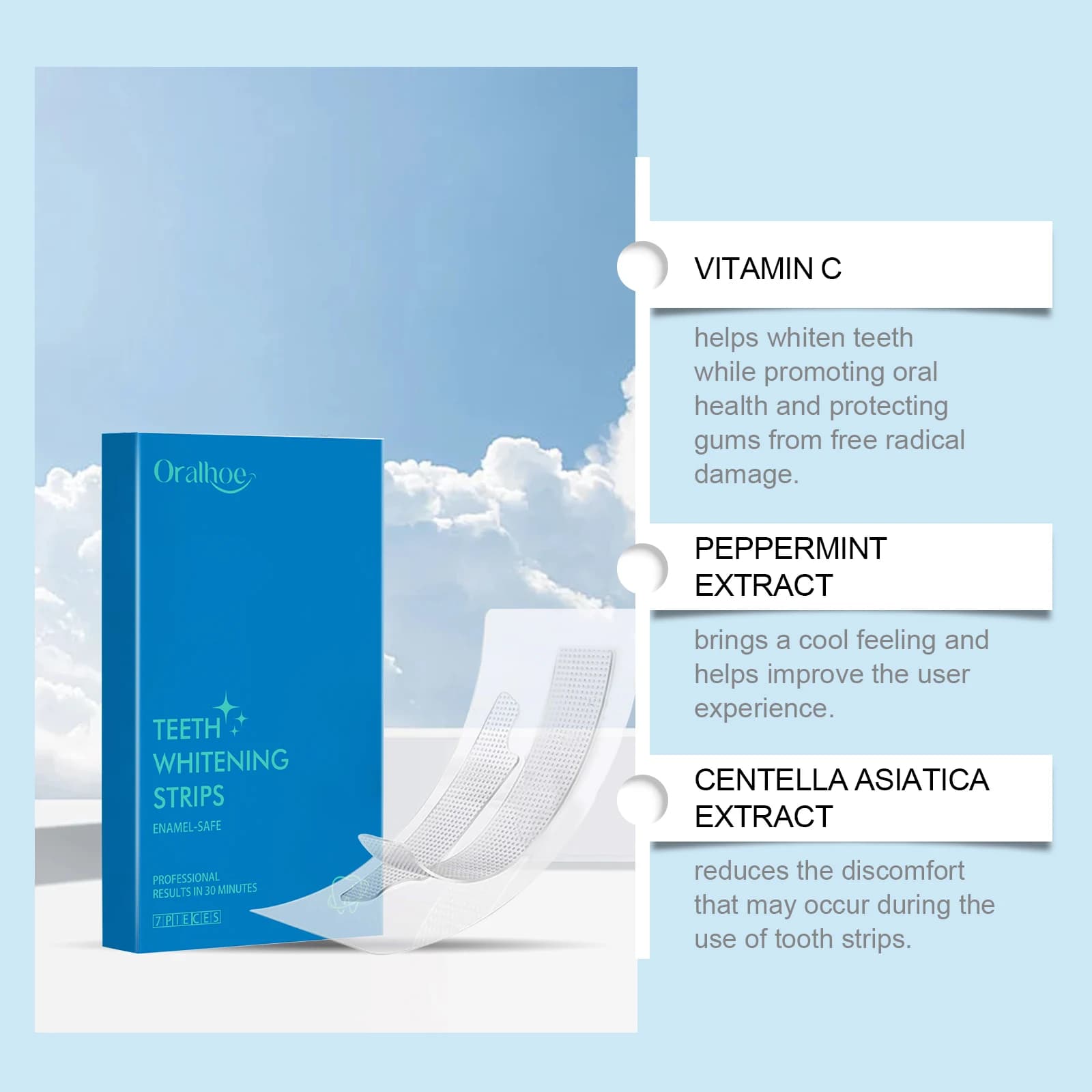 Teeth whitening strips, deep removal of stains, tooth whitening without damage to enamel, anti-slip dry strips