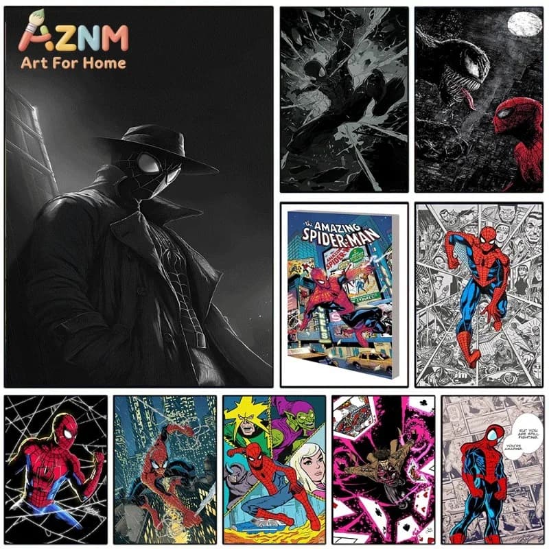 Noir Spider‑Man Dark Comic Style Canvas Wall Art Unframed Canvas Print Marvel Hero Retro Gothic Themed Home Wall Decor Poster