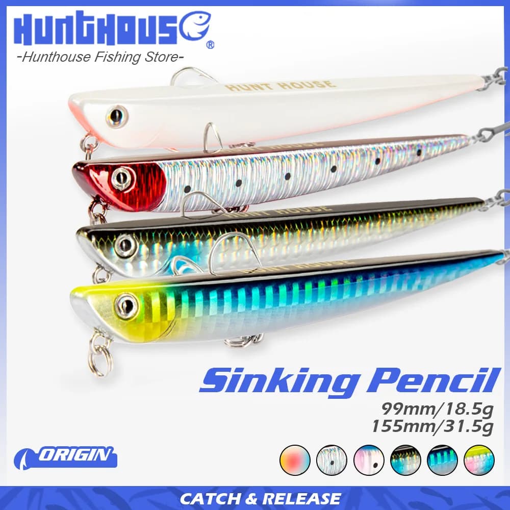 Hunthouse 4PCS Bay RUF MANIC 99/155mm 18.5/31.5g Sinking Pencil Fishing Lure Saltwater Stickbait For Fishing Sea Bass Tackle