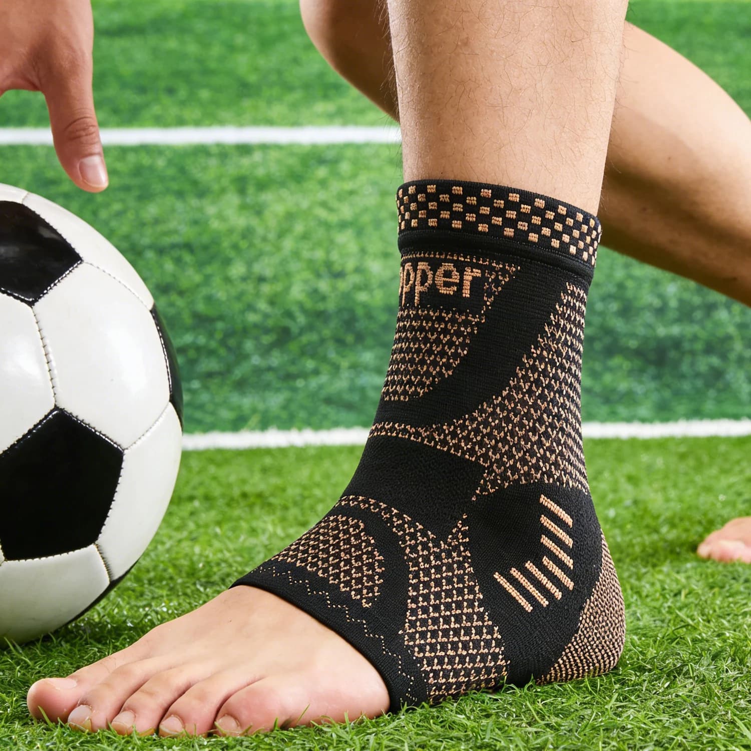 Supporto per Caviglia in Rame, Fascia Compressiva per Caviglia per Uomini e Donne, per Dolore al Piede, Distorsioni, Recupero, Sport
