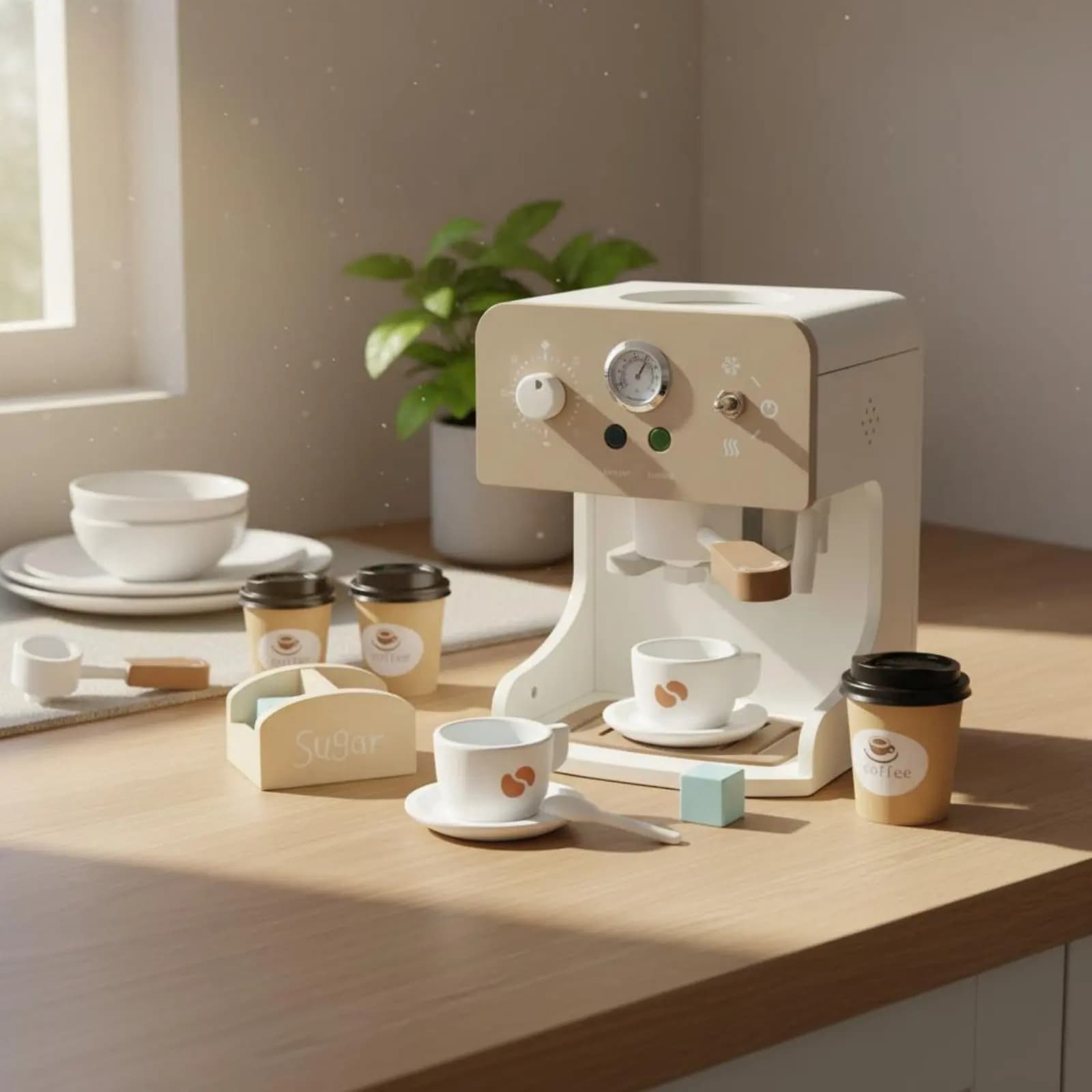 Giocattolo Macchina da Caffè in Legno Stimola la Creatività, Set Gioco Espresso in Legno Naturale per Bambini