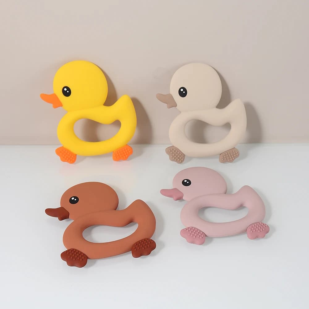 Massaggiagengive in silicone regalo per bambini a forma di anatra cartone animato carino giocattolo per la dentizione masticare perlina succhietto sensoriale per alleviare la gomma