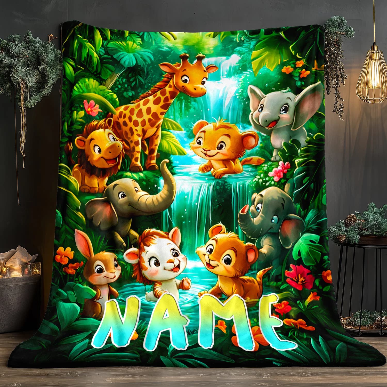 Customized Name Blanket Cute Forest Animal Lightweight Home Decor Bedding, Suitable for Sofa Beds Travel Camping Living Room