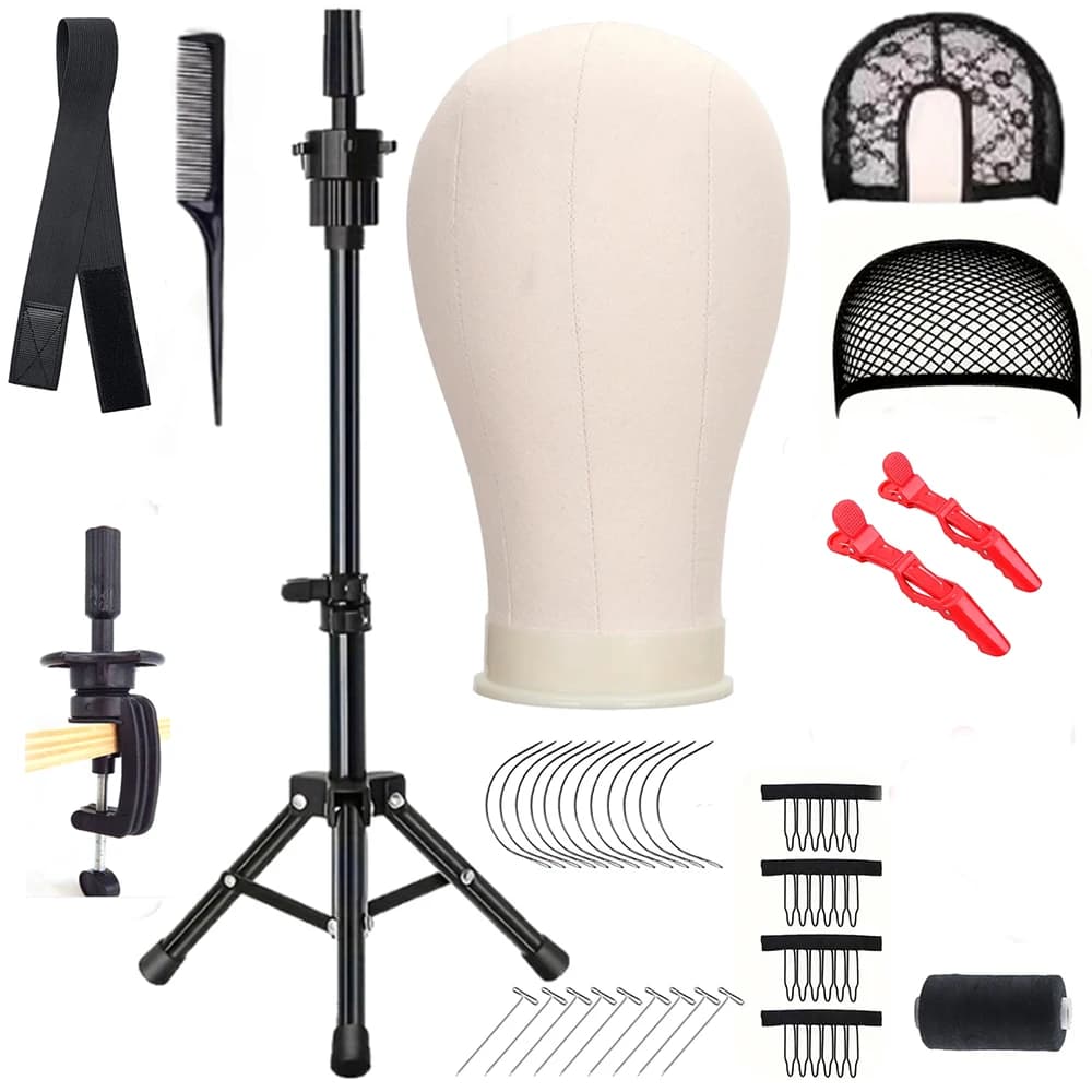 Wigs Head, Wig Holder with Head for Hairstyle Practice, Wig Exhibition and Creation, Tripod Support with T Pin Set