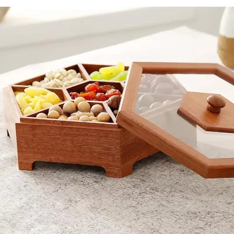 Legno con coperchio Piatto di frutta secca Piatto per snack Scatola di caramelle per la casa Nuovo contenitore per soggiorno moderno cinese
