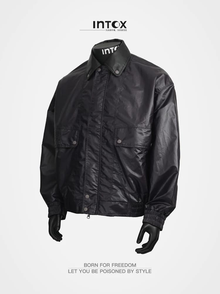 High Quality Lightweight Contrast Color Collar Men's Leather Jacket Short Loose Fit Windproof Casual Style Zipper Closure