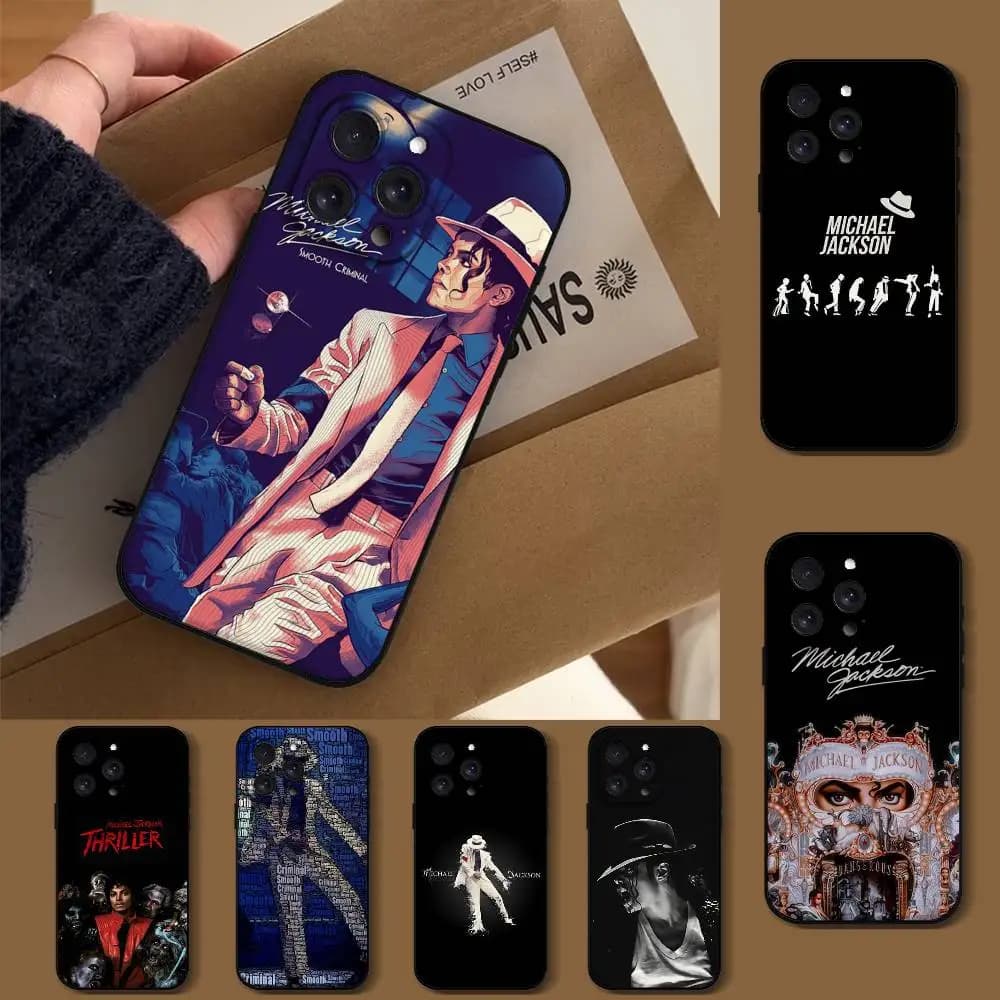 Cover per iPhone in silicone nero Singer Michael Jackson per modelli 17, 16, 15, 14, 13 Pro Max, 11, 12 Mini, X, Xs, XR