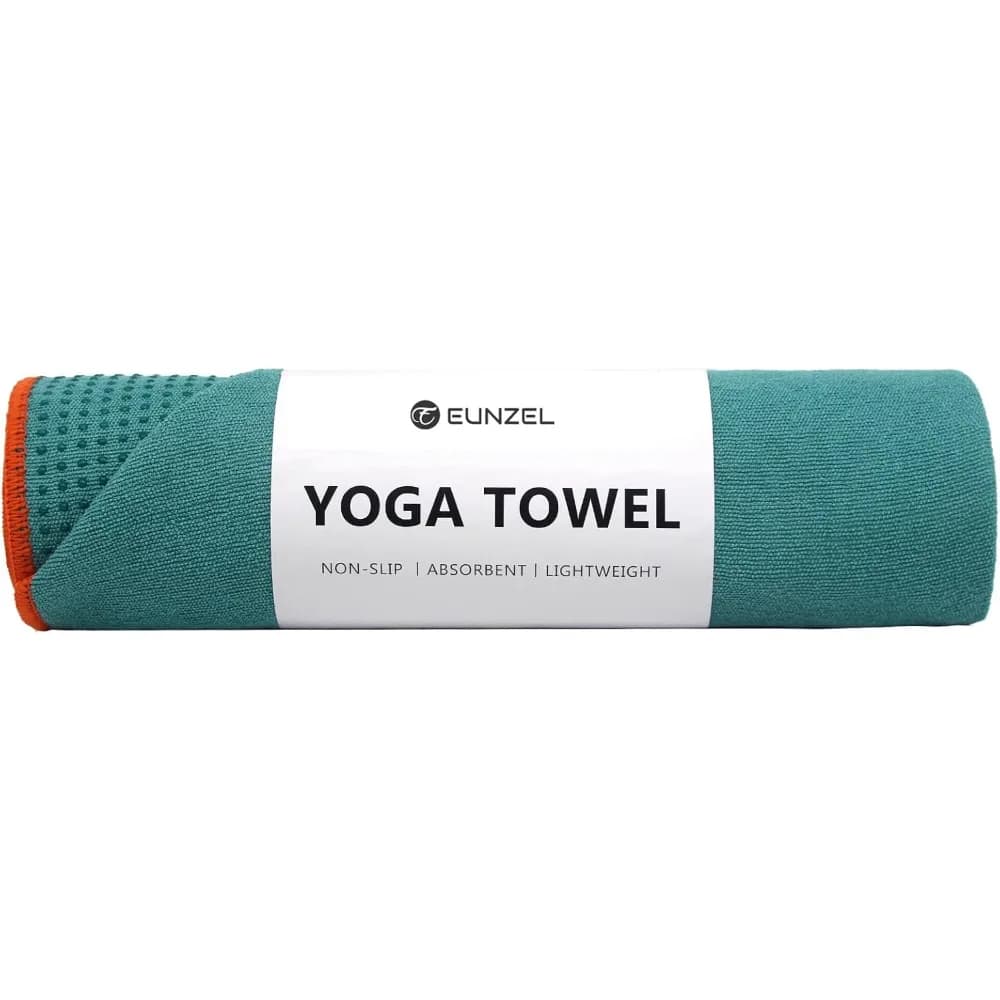 Asciugamano per Hot Yoga - Tappetino in Microfibra Antiscivolo con Punti di Presa, Asciugamano Assorbente per Hot Yoga, Pilates e Fitness 72" x 24", Ciano Scuro/Arancione