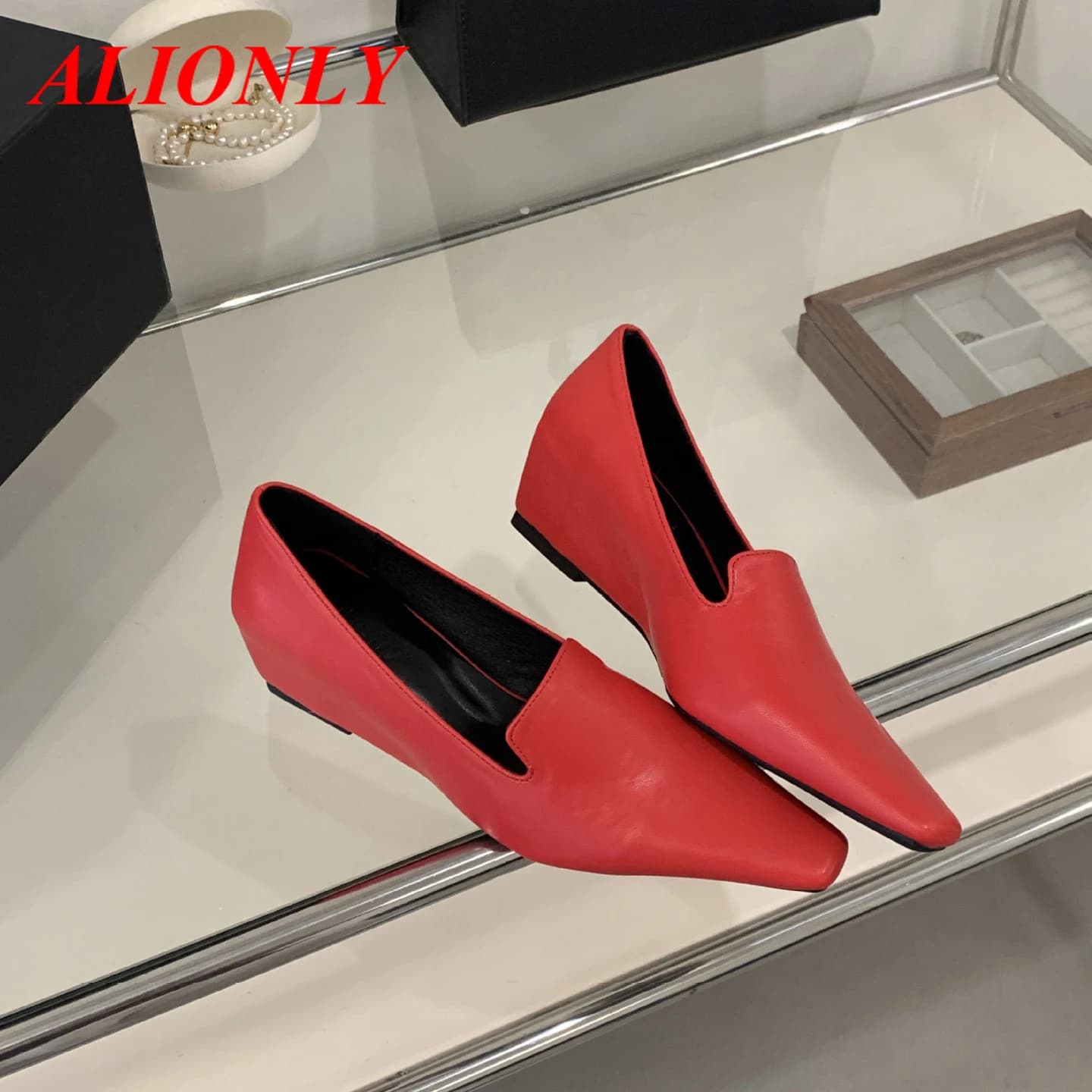 Alionly 2026 Nuove Scarpe Primaverili con Rialzo Interno per Donna, Punta Quadrata, Tacco a Zeppa, Suola Morbida