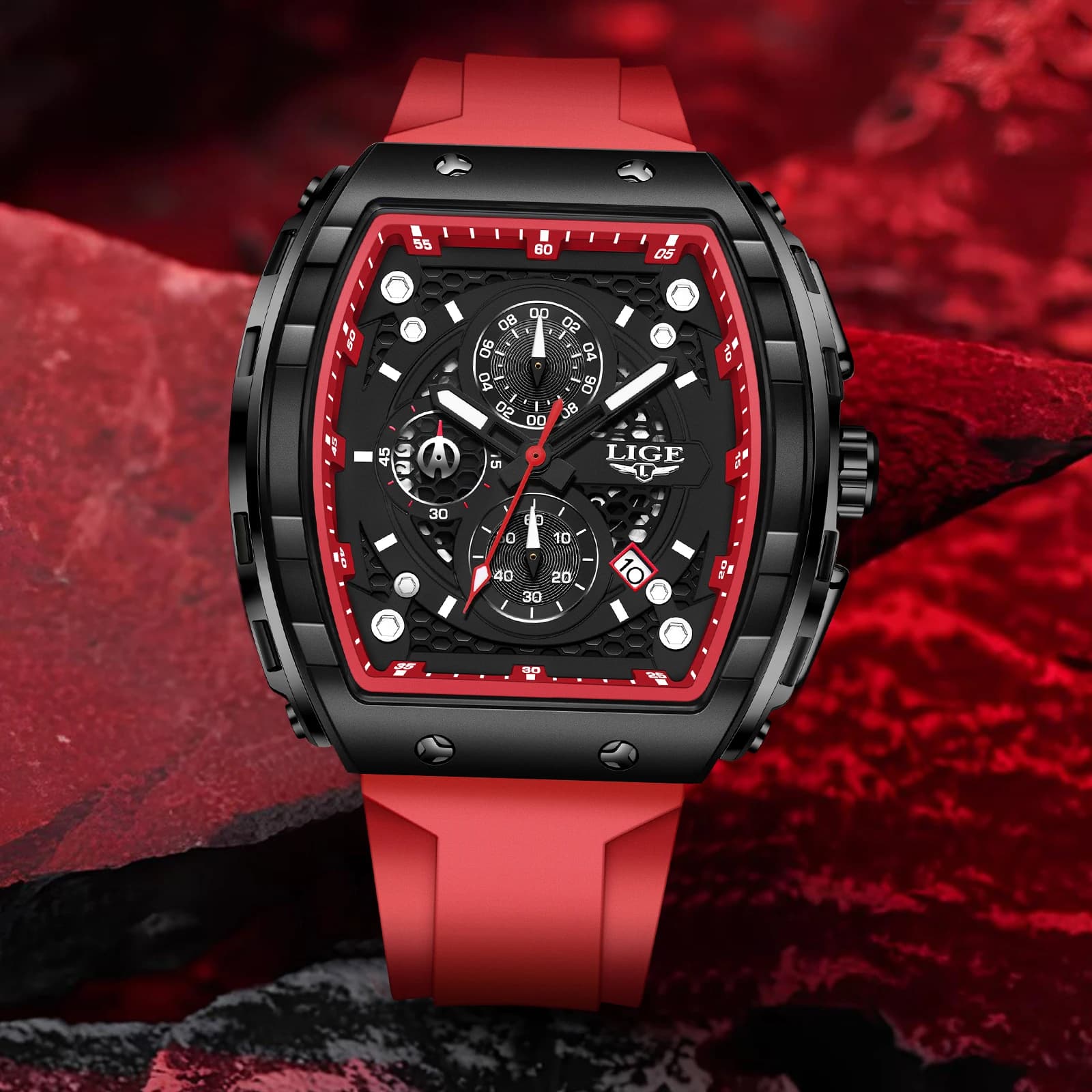 LIGE Top Brand Men's Watches Luxury Square Quartz Wristwatch Waterproof Luminous Chronograph Watch for Men Date Clock