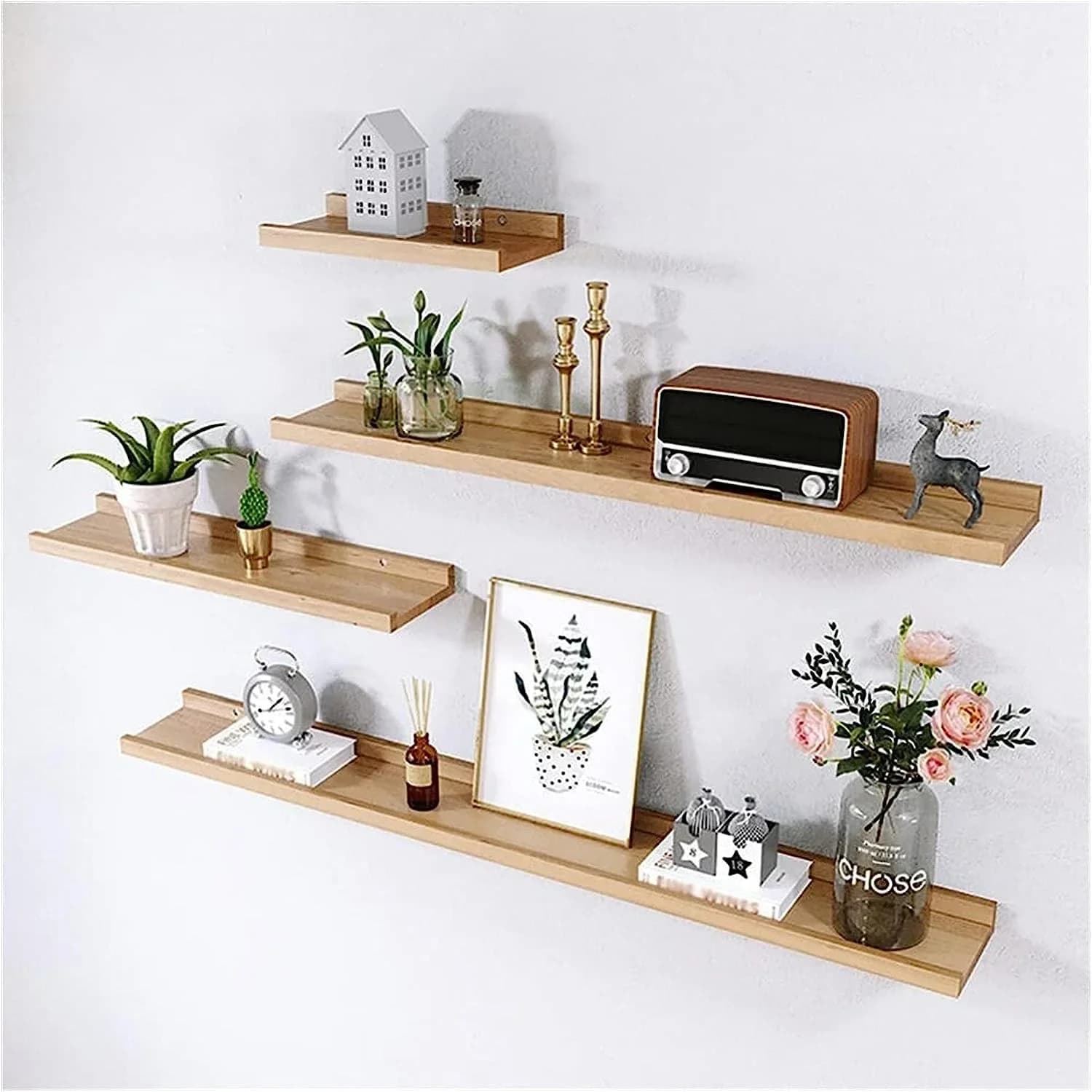 Wood Wall Mounted Floating Shelves DIY Partition Display Stand Book Ornament Organizer for Bedroom Living Room Decor