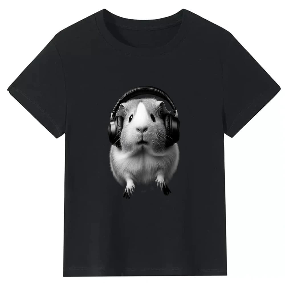 Men'S T-Shirt Featuring Guinea Pig Wearing Headphones Adorable Design with Cute Guinea Pig and White Headphones