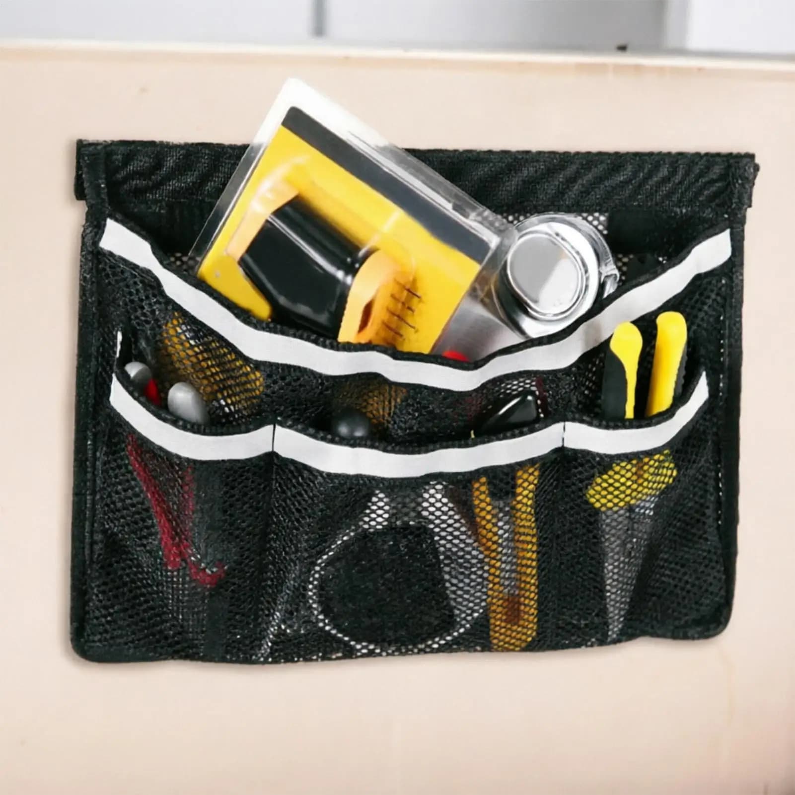 Boat Storage Net Bag with Self-Adhesive Strips Breathable & Reflective Mesh Organizer Universal Mounting Pouch for Fishing Gear