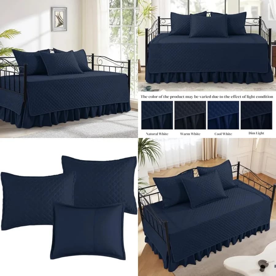 Set Copriletto - Set Biancheria da Letto con Trapuntatura a Rombi, Copriletto Accogliente per Tutte le Stagioni con Volant e Federe, Imbottitura in Microfibra