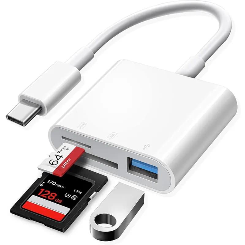 Adapter 3 in 1 Type-C, Tf, Cf, Sd, memory card reader, recorder, Compact Flash Usb-C, Pro, Macbook