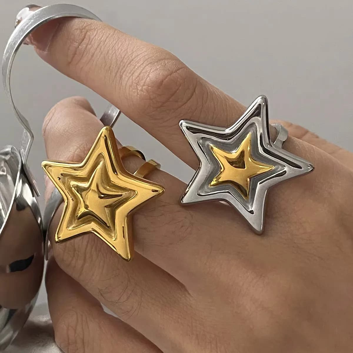 Yori Trendy Stainless Steel Pentagram Geometric Ring Necklace Prevent Allergy Simple 18K Gold PVD Plated Jewelry Bijoux Gift