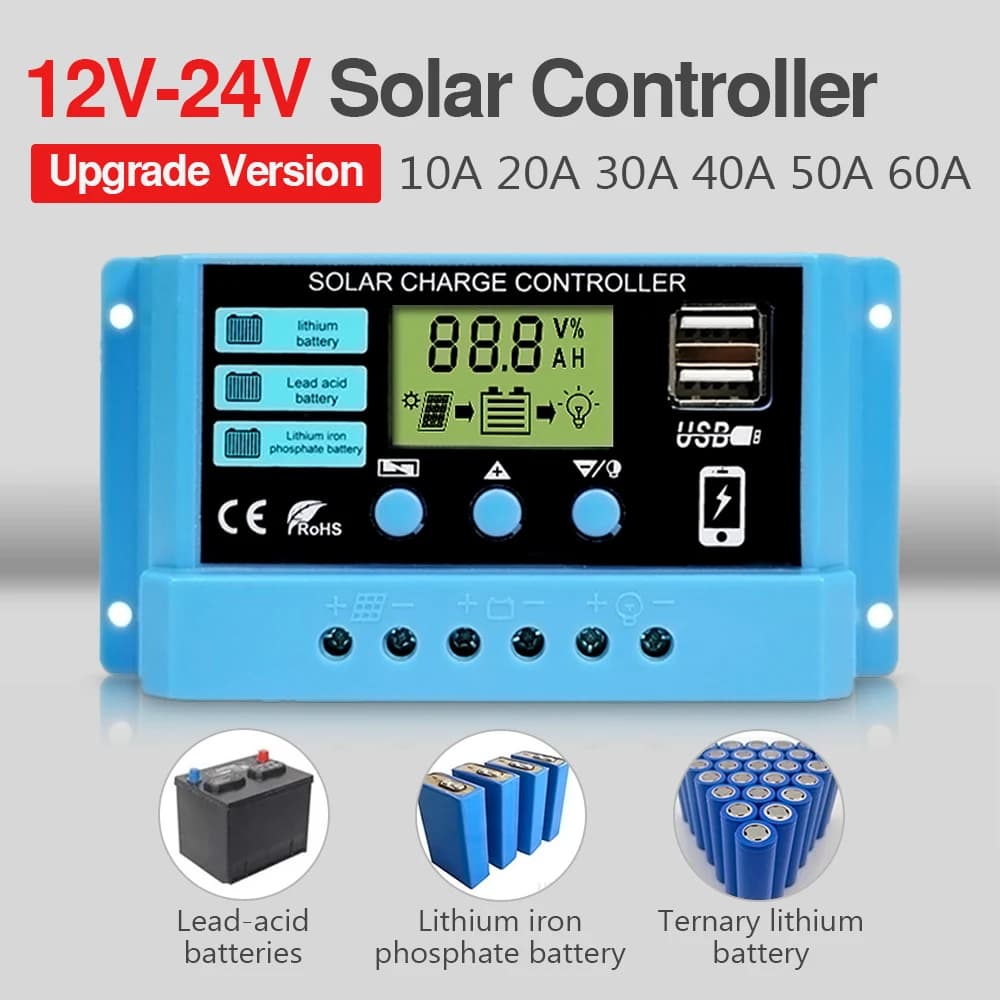 720W 480W 240W regolatore di carica solare PWM 10A 20A 30 a12v 24V pannello solare automatico PV Controller LCD per batteria al piombo litio