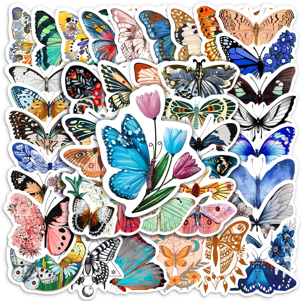 Cute Colorful Butterfly Stickers Cartoon Animal for Notebook Laptop Luggage Guitar Skateboard Waterproof Scrapbooking Material