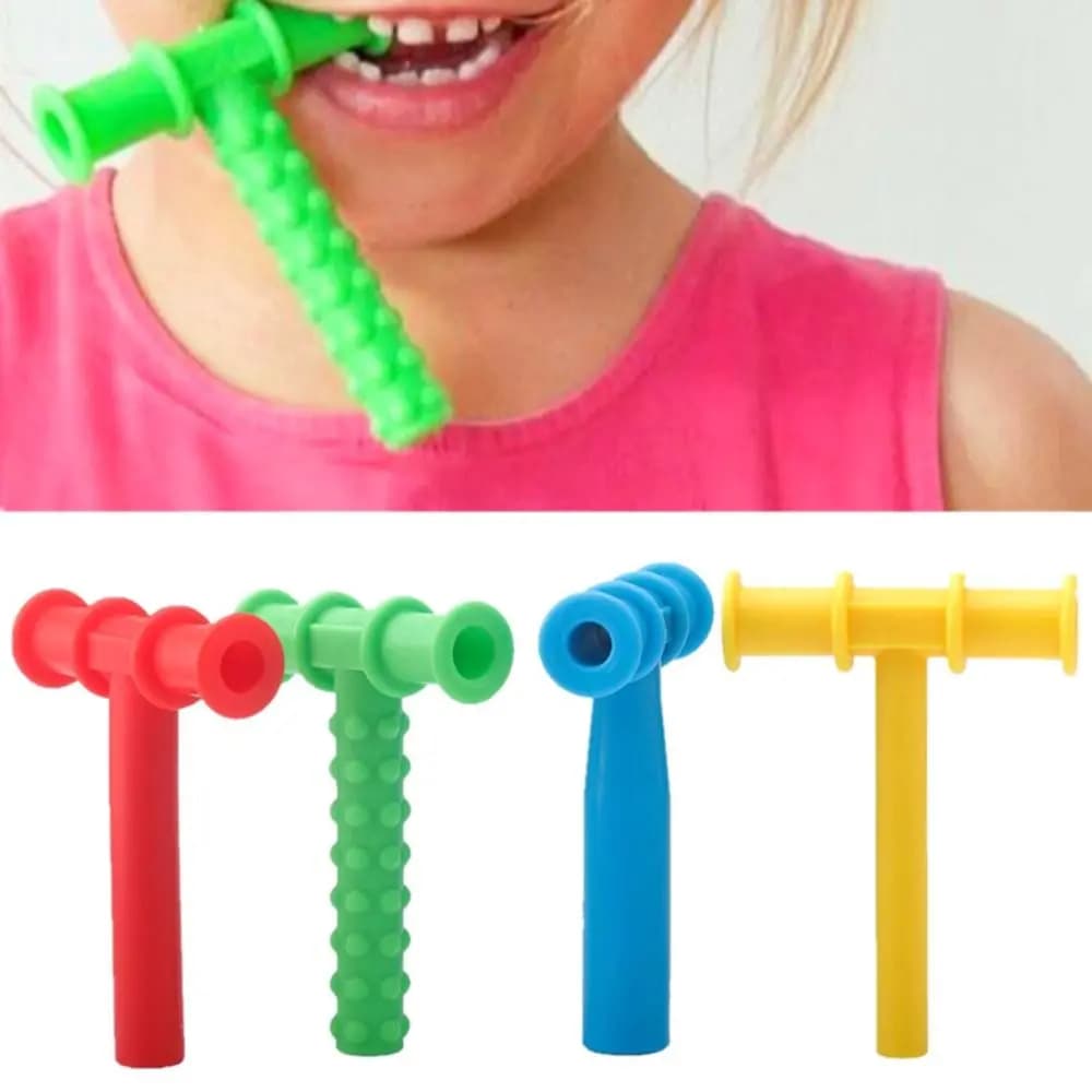 Strumento per l'allenamento dei muscoli orali a forma di T Strumento per la terapia sensoriale lavabile in silicone per bambini in silicone educativo sensoriale per bambini
