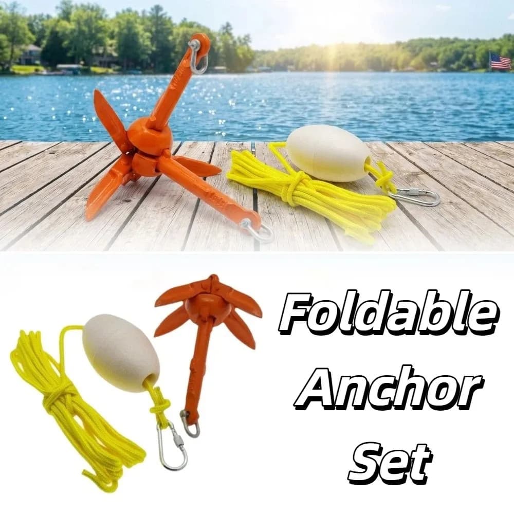 Aluminum Alloy Marine Kayak Anchor Kit Folding Design 5M Rope Folding Anchor Kit Snap Hook Buoy Small Boat Anchor Small Boats
