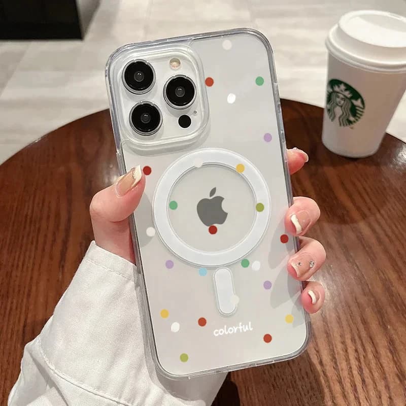 Creative Korean INS Phone Case with colorful wave polka dots for iPhone 17 Pro 16 11 15 14 12 13 Pro Max, compatible with MagSafe, shockproof, soft