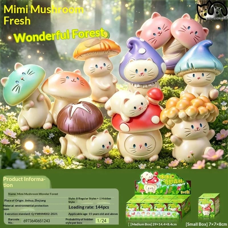 Mimi Mushroom Magical Forest Mushroom Cat Blind Box Trendy Toy Resin Figure Home Decor Office Desk Decoration Student Gift