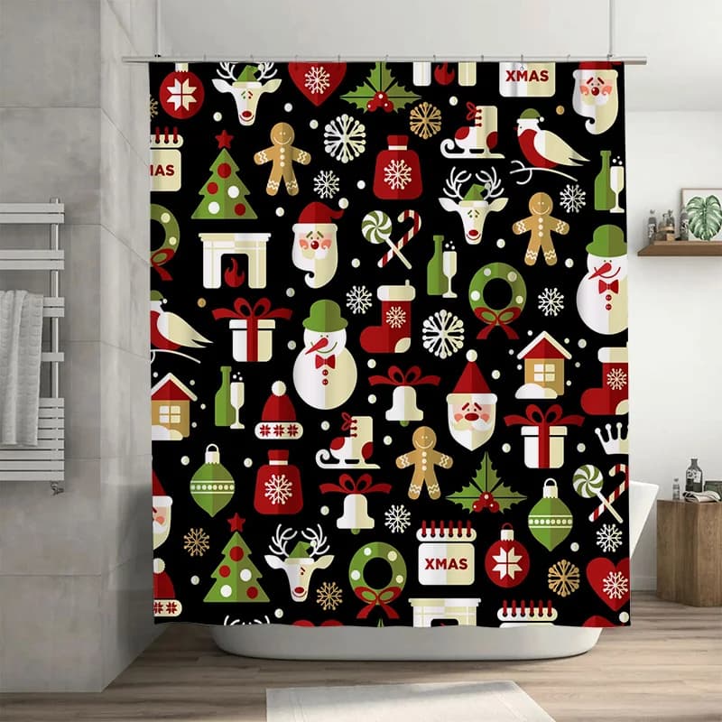 TU Tenda da doccia natalizia Decorazioni per il bagno festive per le vacanze in fattoria Sfondo in tessuto impermeabile a tema invernale Forniture per feste di Natale