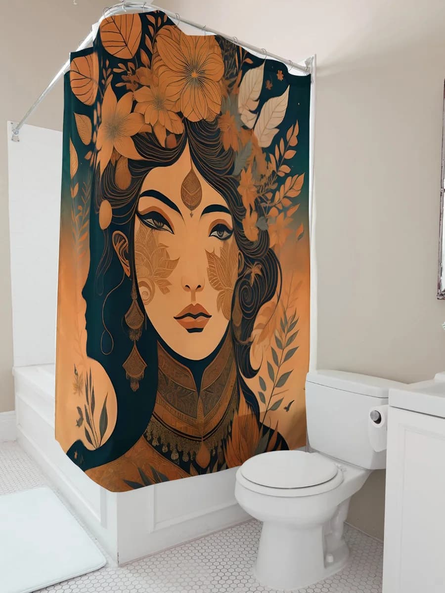 Tenda da doccia impermeabile da donna floreale in colori autunnali