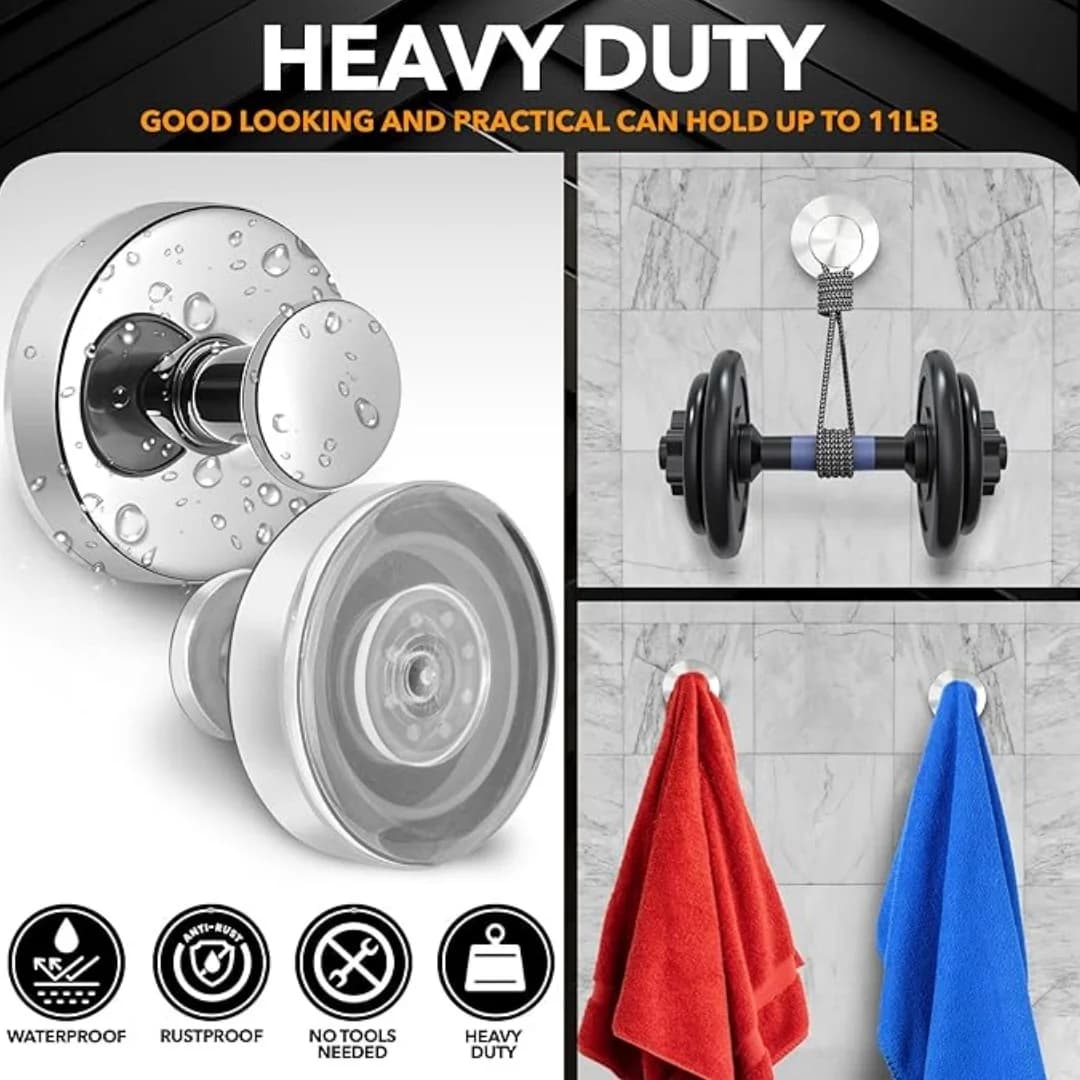 Stainless Steel Shower Suction Cup Hook, Shower Glass Door, Kitchen, Mirror, Very Suitable for Towels, Bathrobes, Jackets