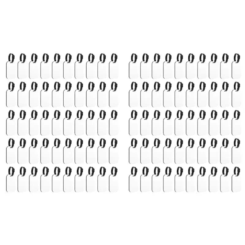 NUOVO - 100 PEZZI Etichette per Bagagli Bianche per Sublimazione, Etichette per Valigie con Cinghia, Etichette per Bagagli a Doppia Faccia