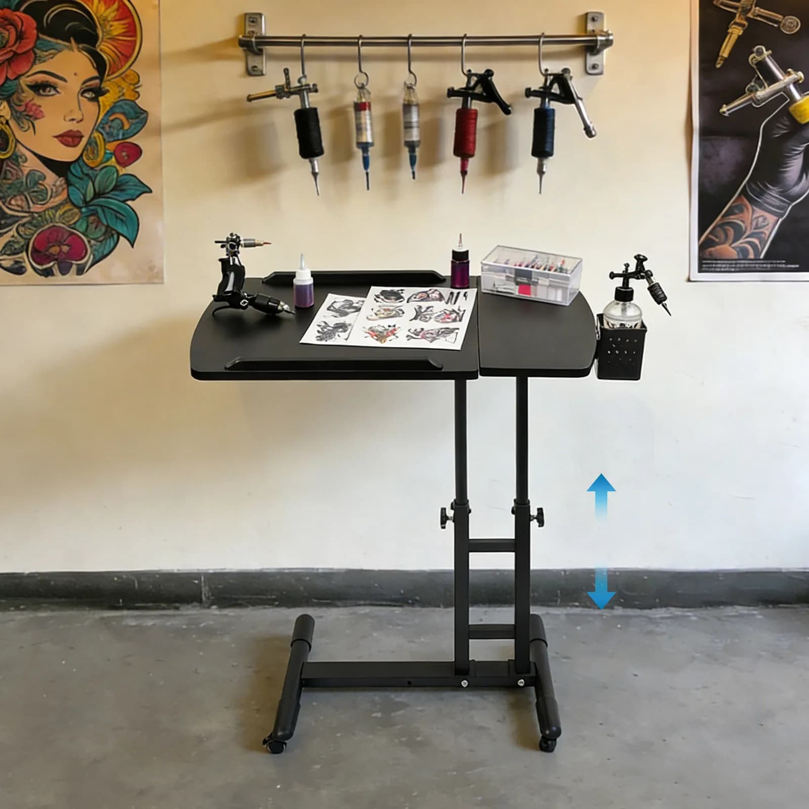 Black Tattoo Workbench Storage Cart, Portable Tattoo Artist Supply Organizer Tray, Stable Tattoo Equipment Work Trolley for Salon Studio Use