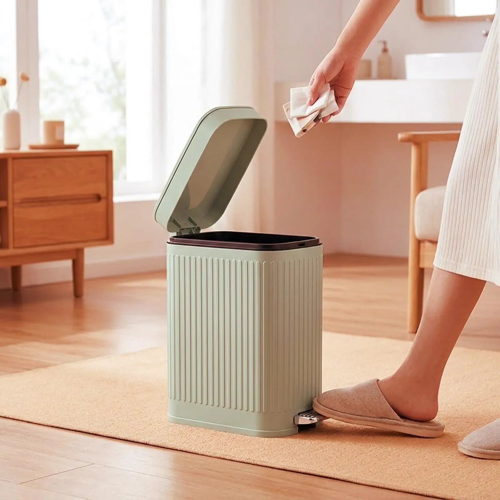 2 in 1 Foot Pedal Press Type Garbage Bin 8.5L for Office Laundry Room Toilet