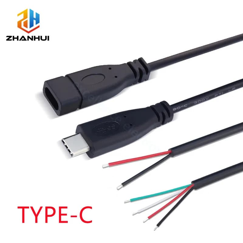 Cavo di prolunga USB-C da 1/2/5 pezzi con connettore a 2/4 pin - Presa maschio/femmina per ricarica e riparazioni elettriche fai-da-te