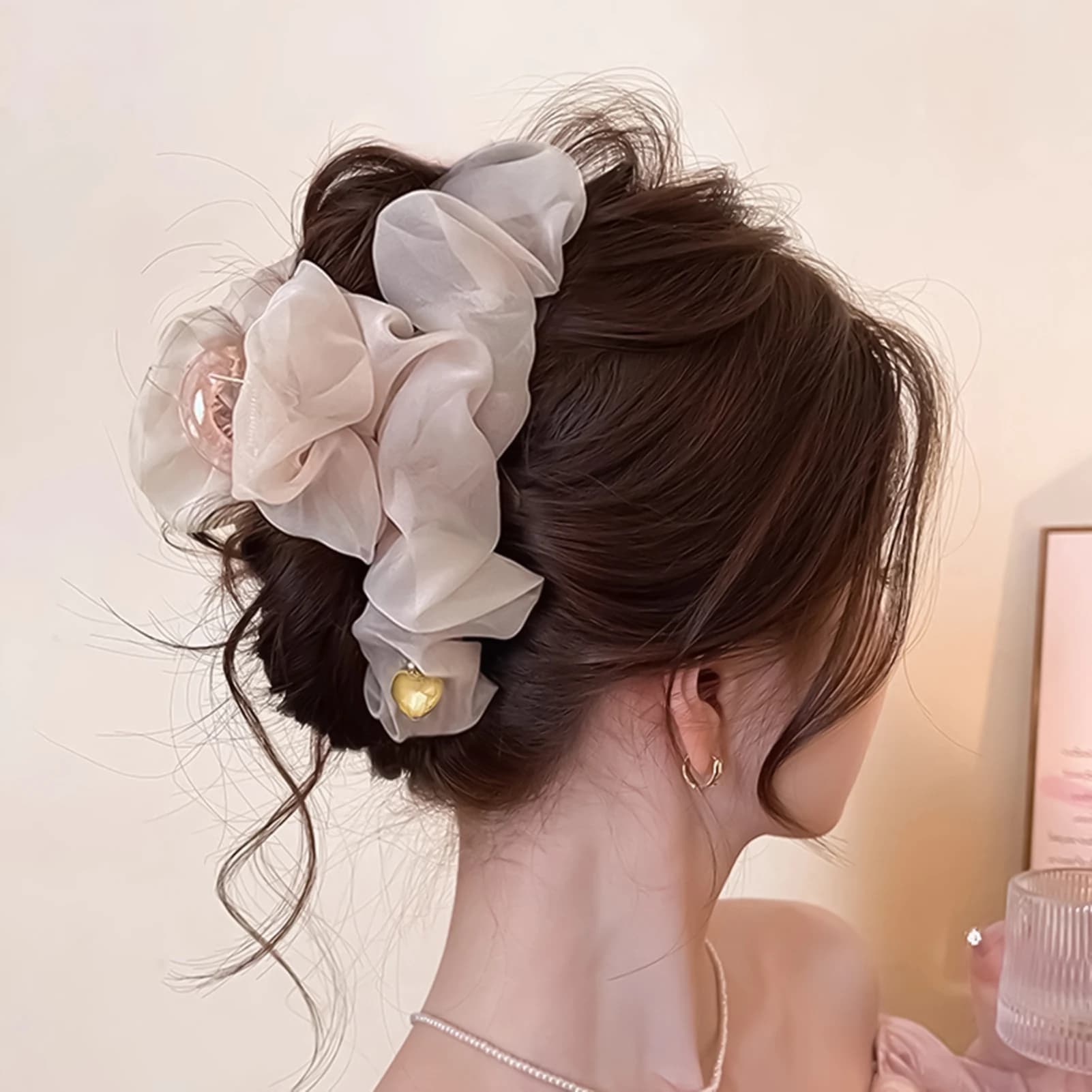 Fermaglio per capelli grande e delicato da donna, elegante e di tendenza, a rete plissettata, stile coreano, grazioso fermaglio a squalo, accessori per capelli da ragazza