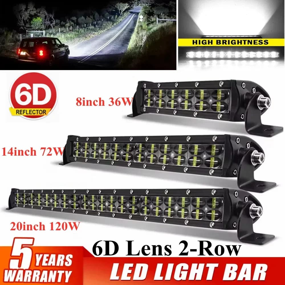 Barra luminosa a LED con obiettivo 6D Combo Lampada da lavoro a 2 file Lampada fendinebbia da guida Barra a LED 4x4 per auto camion fuoristrada SUV ATV Barca 12V 24V