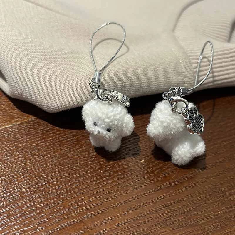 1 Pezzo Portachiavi in Resina Floccata a Forma di Cane Cucciolo, Ciondolo 3D Piccolo Animale di Peluche, Charm per Zaino e Auto