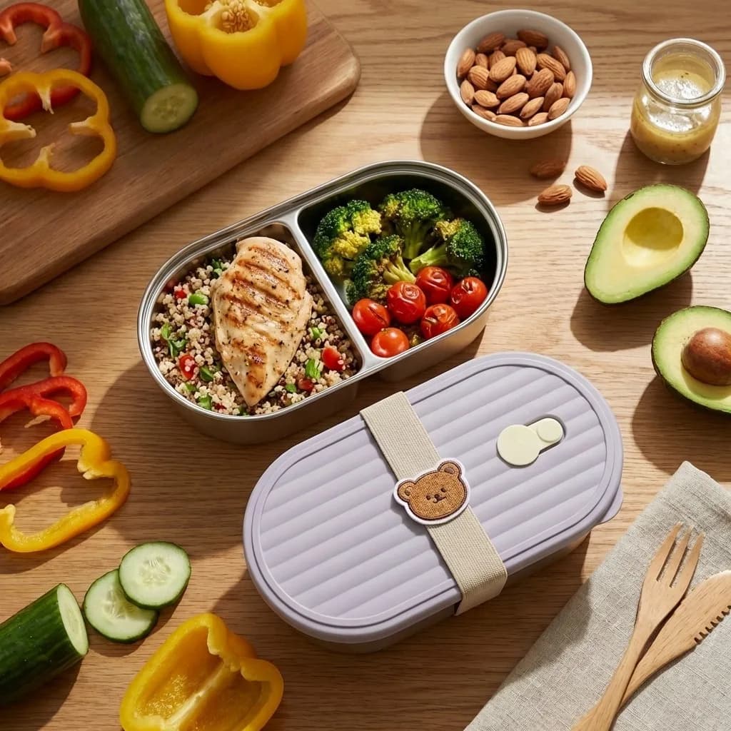 1/2PCS Bento Box in acciaio inossidabile 304 con scomparto, adatto al microonde, contenitore per alimenti portatile a tenuta stagna da 800 ml per bambini e studenti
