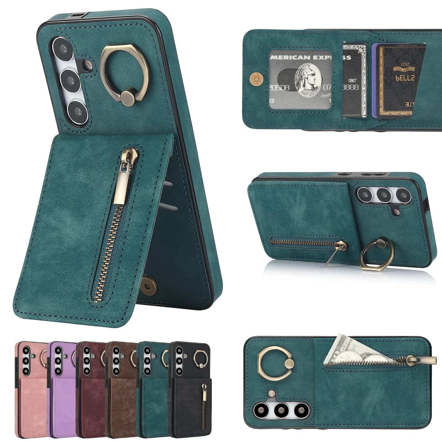 Leather Phone Case for Samsung Galaxy with Ring Holder Wallet Purse Card Slot -S23 S21 FE S24 Ultra S22 plus A13 A53 A54 A14 A33
