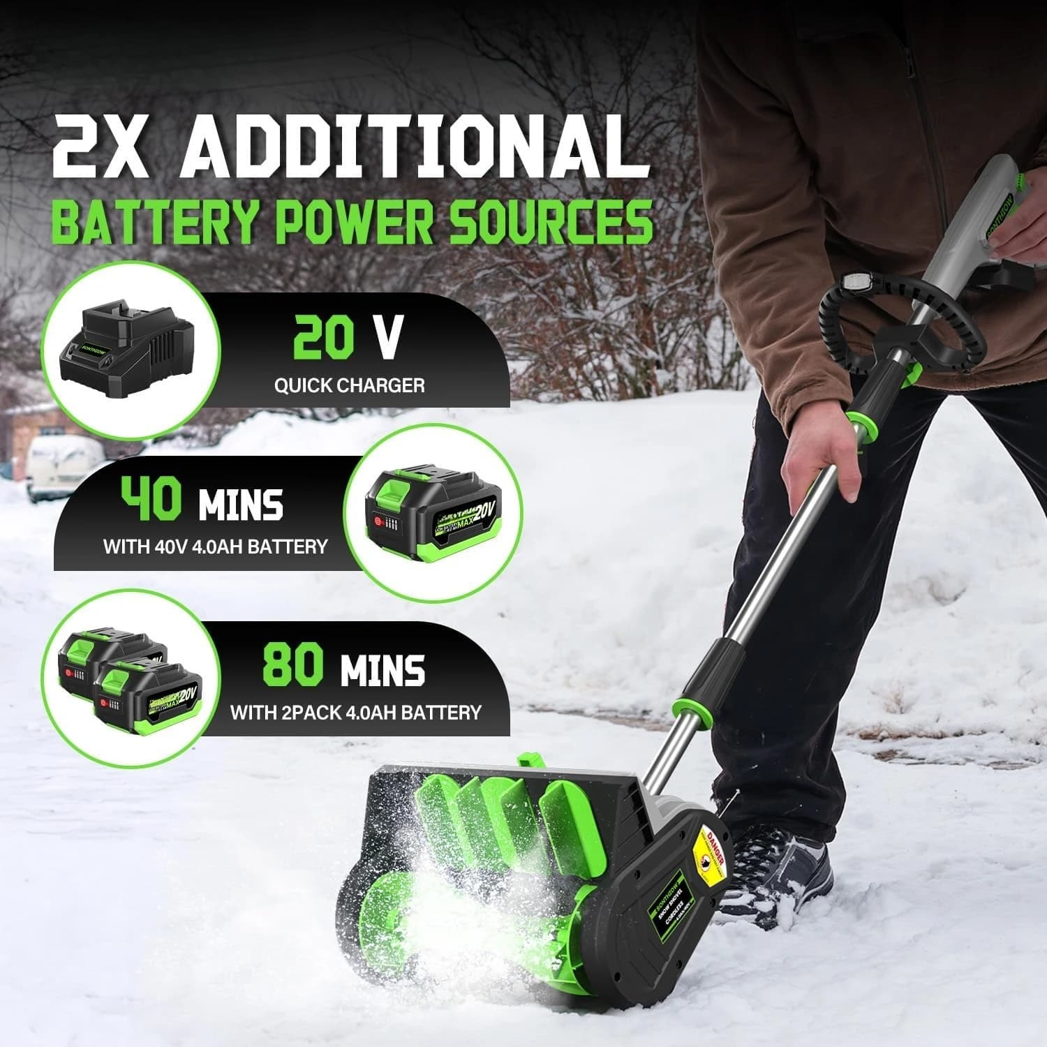 Shovel from Electric Snow Without Brushes, 13.5 Cordless Spazzaneve with 4.0 Ah battery and Charger