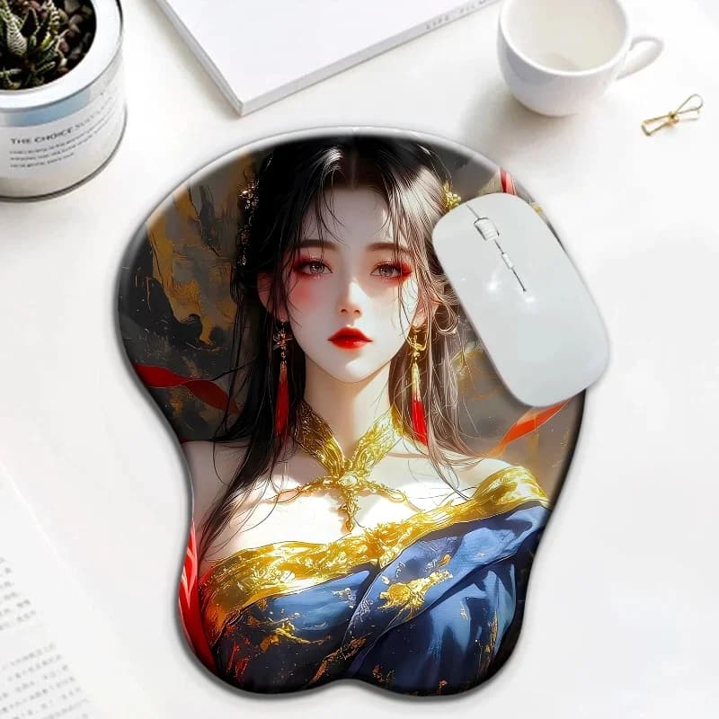 Dunhuang beauty Tappetino per mouse con poggiapolsi in silicone 3D in stile cinese, adatto per giochi, ergonomico