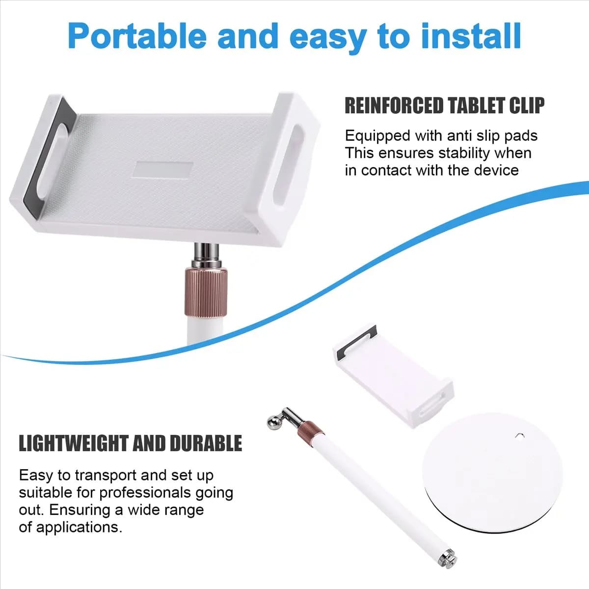 B21B Adjustable Monitor Stand Portable Tablet Holder Up to 25Cm Standing Tablet Bracket Desk Mount White